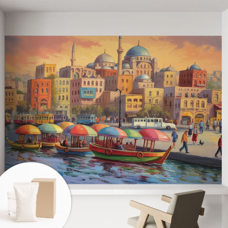 Tapete Dekorative Vliestapete mit Klebe für Wand - Mustertapete - moderne Einrichtung - für Büro Städtische Küste 152x104 cm (1/5)