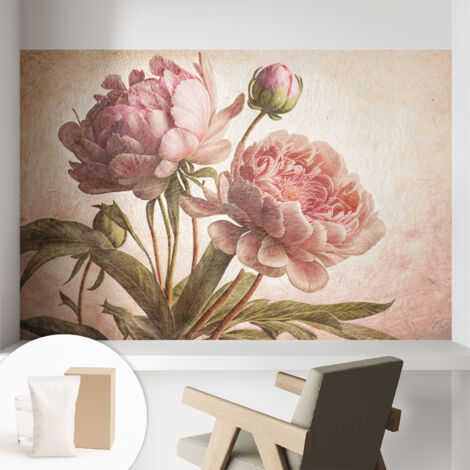 Tapete Vliestapete mit Kleber modern Wohnzimmer - Wanddeko Schlafzimmer - Tapete mit Motiv Zarte Pfingstrosen 104x70 cm (1/5)