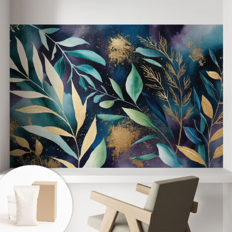 Newroom Tapete Dekorative Vliestapete mit Kleber Modern für Wohnzimmer Schlafzimmer Botanische Blätter 104x70 cm