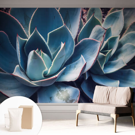 Tapete Vliestapete mit Kleber modern Wohnzimmer - Wanddeko Schlafzimmer - Tapete mit Motiv Grüne Aloe 312x219 cm (1/5)