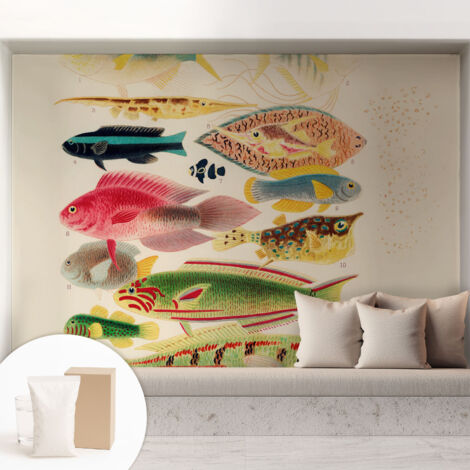 Tapete Vliestapete mit Kleber - abwaschbar - Tapete mit Motiv - trendige Wanddeko - elegant Fototapete Bunte Fische 208x146 cm
