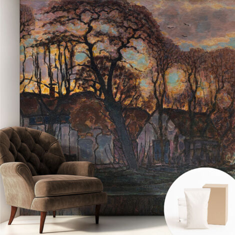 Fototapete Tapete Vliestapete mit Kleber - trendige Wanddeko - Schlafzimmer - Wohnzimmer Abendlandschaft 250x250 cm (1/5)