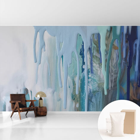 Tapete Vliestapete mit Kleber modern - Wanddeko für Küche - Klebefolie Wand - luxus Look Blaue Kaskaden 416x254 cm (1/5)
