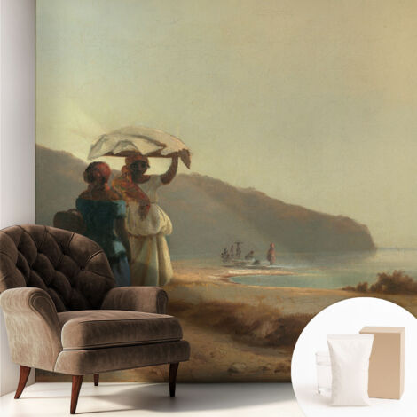Tapete Vliestapete mit Kleber - abwaschbar - Arbeitszimmer - Esszimmer- Top Qualität Spaziergang am Meer 250x250 cm (1/5)