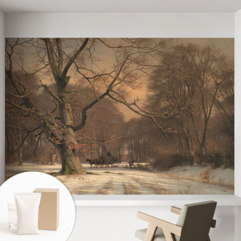 Tapete Vliestapete mit Kleber modern Wohnzimmer - Wanddeko Schlafzimmer - Tapete mit Motiv Winterlandschaft 152x104 cm (1/5)