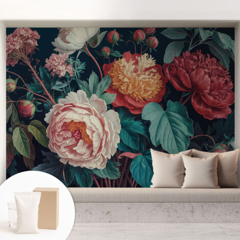 Tapete Vliestapete mit Kleber - trendige Wanddeko - elegant Fototapete für Wohnzimmer - Schlafzimmer Bunte Blumen 208x146 cm (1/5)