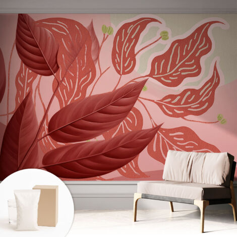 Tapete Dekorative Vliestapete mit Klebe für Wand - Mustertapete - moderne Einrichtung - für Büro Organische Blätter 312x219 cm (1/5)
