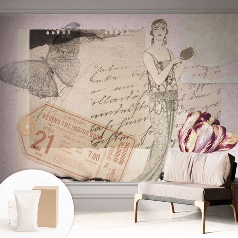 Tapete Vliestapete mit Kleber Wandtapete modern - Tapete mit Motiv - Tapete Schlafzimmer Nostalgische Collage 312x219 cm (1/5)