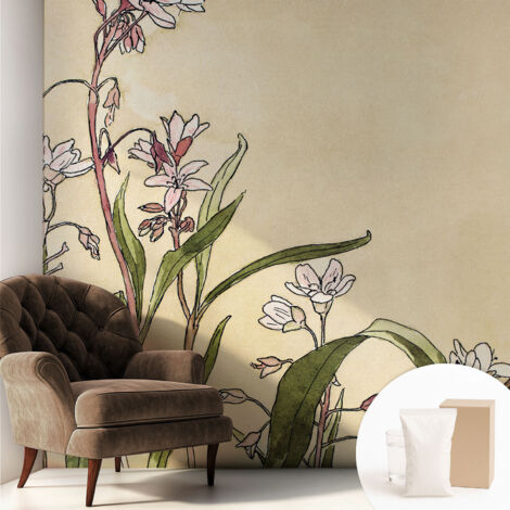 Fototapete Tapete Vliestapete mit Kleber - trendige Wanddeko - Schlafzimmer - Wohnzimmer Blumen-Eleganz 250x250 cm (1/5)