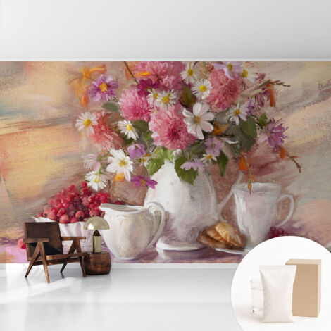 Fototapete Tapete Vliestapete mit Kleber - trendige Wanddeko - Schlafzimmer - Wohnzimmer Wiesenblumen 416x254 cm (1/5)