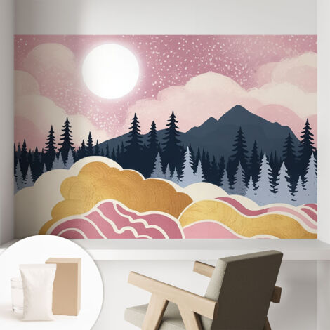 Tapete Dekorative Vliestapete mit Klebe für Wand - Mustertapete - moderne Einrichtung - für Büro Rosa Sonnenuntergang 104x70 cm (1/5)