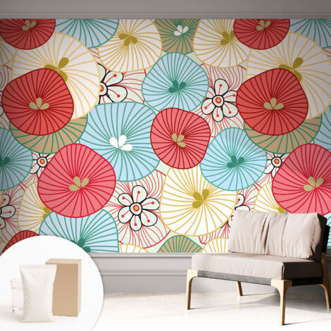 Tapete Vliestapete mit Kleber - modernes Design - Wohnungsdeko - geruchslos - langlebig Blumenmuster 312x219 cm (1/5)
