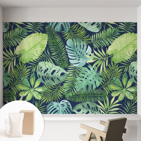 Fototapete Tapete Vliestapete mit Kleber - trendige Wanddeko - Schlafzimmer - Wohnzimmer Tropische Blätter 152x104 cm (1/5)