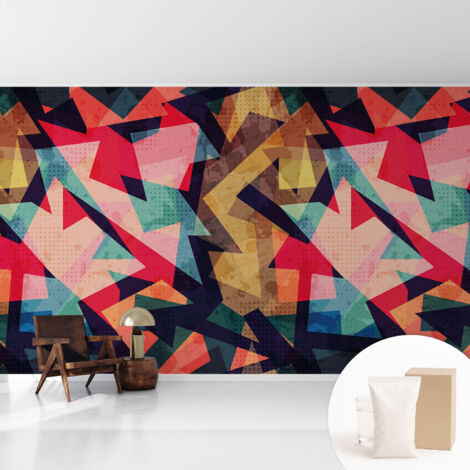 Tapete Dekorative Vliestapete mit Klebe für Wand - Mustertapete - moderne Einrichtung - für Büro Farbenfrohes Muster 416x254 cm (1/5)
