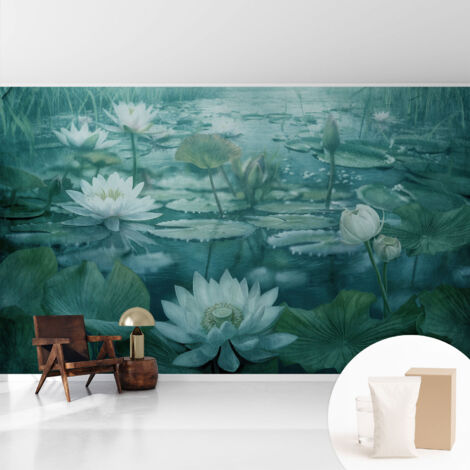 Tapete Vliestapete mit Kleber - Fototapete mit Motiv - Wandtapete modern - Wandgestaltung Wasserblumen 416x254 cm (1/5)