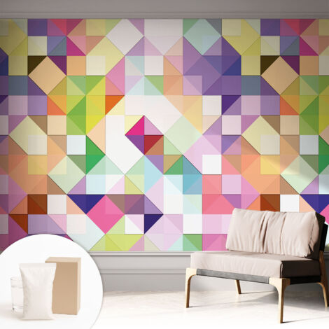 Tapete Vliestapete mit Kleber - Wandgestaltung - Tapete Wohnzimmer - Flur Eingangsbereich Bunte Formen 312x219 cm (1/5)