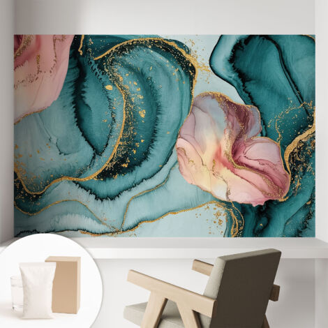 Tapete Vliestapete mit Kleber für Wohnzimmer Schlafzimmer Küche - Wanddekoration  Künstlerische Wellen 104x70 cm