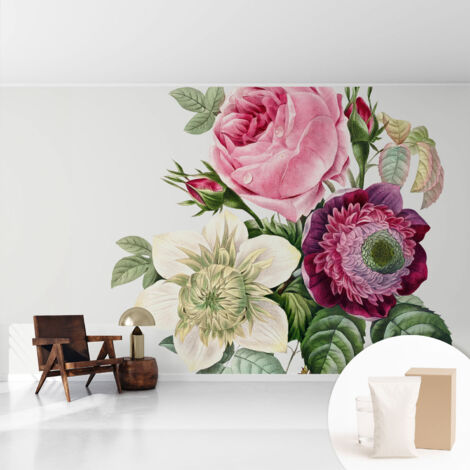 Tapete Vliestapete mit Kleber - abwaschbar - Arbeitszimmer - Esszimmer- Top Qualität Blumenstrauß 416x254 cm (1/5)