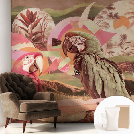 Tapete Vliestapete mit Kleber - abwaschbar - Arbeitszimmer - Esszimmer- Top Qualität Tropische Vögel 250x250 cm (1/5)