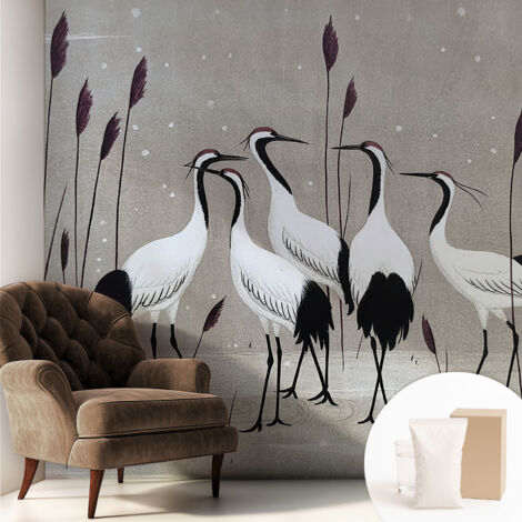 Fototapete Vliestapete mit Kleber - modern Wohnzimmer - Wanddekoration - einfach anzubringen Kranichschwarm 250x250 cm (1/5)