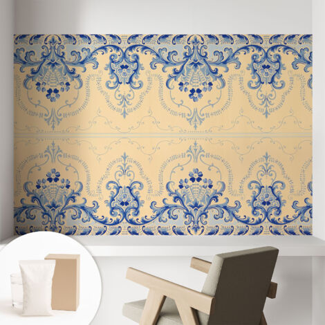 Fototapete Vliestapete mit Kleber - modern Wohnzimmer - Wanddekoration - einfach anzubringen Blaue Ornamente 104x70 cm (1/5)