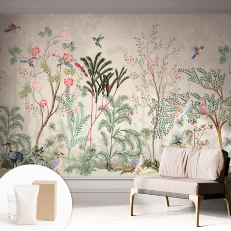 Tapete Vliestapete mit Kleber - Wandgestaltung - Tapete Wohnzimmer - Flur Eingangsbereich Tropische Oase 312x219 cm (1/5)