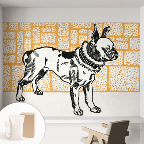 Tapete Vliestapete mit Kleber - Wandgestaltung - Tapete Wohnzimmer - Flur Eingangsbereich Retro-Hund 152x104 cm (1/5)