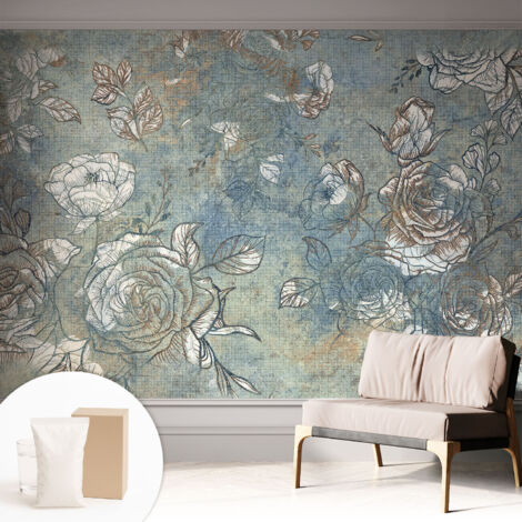 Tapete Vliestapete mit Kleber modern Wohnzimmer - Wanddeko Schlafzimmer - Tapete mit Motiv Romantische Rosen 312x219 cm (1/5)