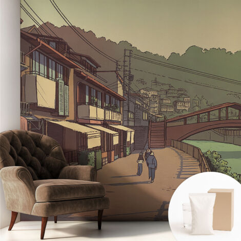 Tapete Vliestapete mit Kleber - abwaschbar - Arbeitszimmer - Esszimmer- Top Qualität Pastellfarbene Landschaft 250x250 cm (1/5)