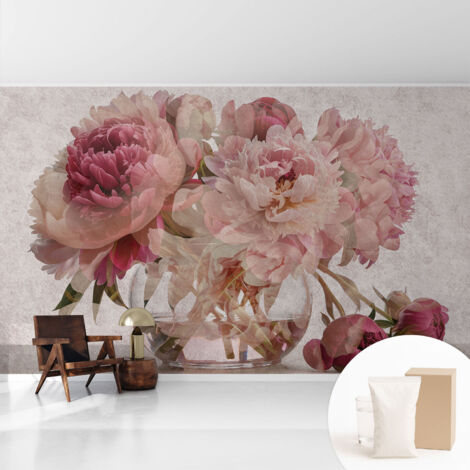 Tapete Vliestapete mit Kleber modern Wohnzimmer - Wanddeko Schlafzimmer - Tapete mit Motiv Der Zauber der Pfingstrose 416x254 cm (1/5)