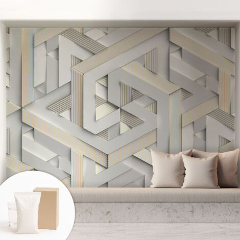 Fototapete Tapete Vliestapete mit Kleber - trendige Wanddeko - Schlafzimmer - Wohnzimmer Illusorische Formen 208x146 cm (1/5)