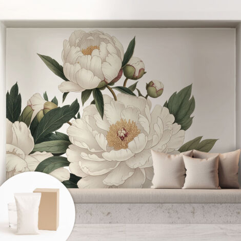 Tapete Vliestapete mit Kleber - Fototapete mit Motiv - Wandtapete modern - Wandgestaltung Weiße Pfingstrosen 208x146 cm (1/5)