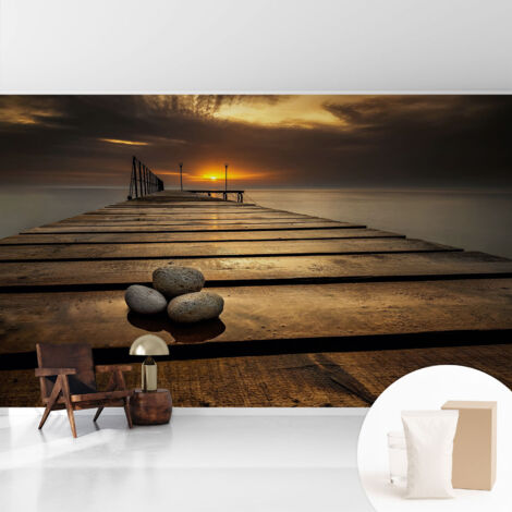 Tapete Vliestapete mit Kleber für Wohnzimmer Schlafzimmer Küche - Wanddekoration Sonnenuntergang 416x254 cm (1/5)