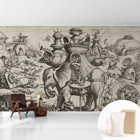 Tapete Vliestapete mit Kleber modern Wohnzimmer - Wanddeko Schlafzimmer - Tapete mit Motiv Groteske Schlacht 416x254 cm (1/5)