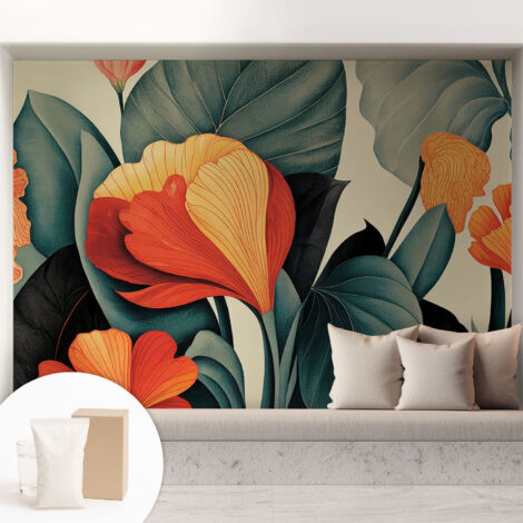 Tapete Vliestapete mit Kleber - Wandgestaltung - Tapete Wohnzimmer - Flur Eingangsbereich Bunte Blumen 208x146 cm (1/5)