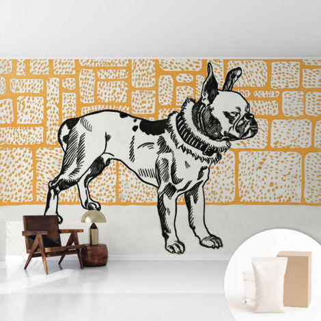Tapete Vliestapete mit Kleber - Wandgestaltung - Tapete Wohnzimmer - Flur Eingangsbereich Retro-Hund 416x254 cm (1/5)