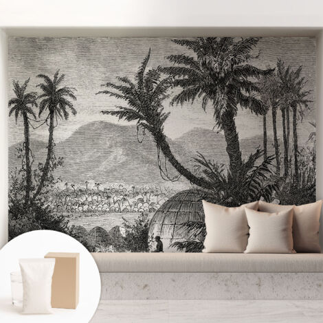 Tapete Vliestapete mit Kleber für Wohnzimmer Schlafzimmer Küche - Wanddekoration Tropische Oase 208x146 cm (1/5)