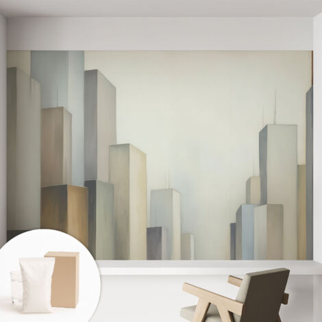 Tapete Vliestapete mit Kleber Wandtapete modern - Tapete mit Motiv - Tapete Schlafzimmer Stadthochhäuser 152x104 cm (1/5)