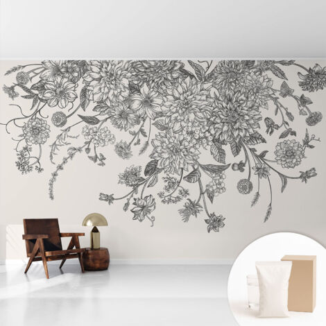 Fototapete Vliestapete mit Kleber - modern Wohnzimmer - Wanddekoration - einfach anzubringen Blumenmuster 416x254 cm (1/5)