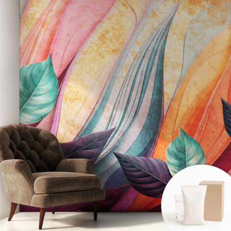 Tapete Vliestapete mit Kleber - Wanddekoration Wohnzimmer - Tapete Schlafzimmer Abstrakte Blätter 250x250 cm (1/5)