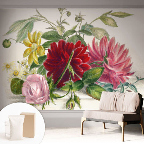 Fototapete Vliestapete mit Kleber - modern Wohnzimmer - Wanddekoration - einfach anzubringen Blumenstrauß 312x219 cm (1/5)