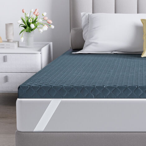 Cubrecolchón 160x200 cm INRE, 6 cm de grosor, espuma de alta resiliencia, confort suave, transpirable, diseño antideslizante, funda hipoalergénica