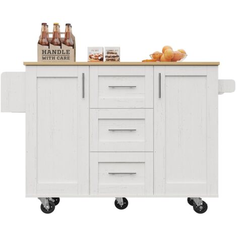 Desserte cuisine blanche bois grainé roulettes - Porte-serviettes cloisons amovibles - Multifonction îlot pratique (1/5)