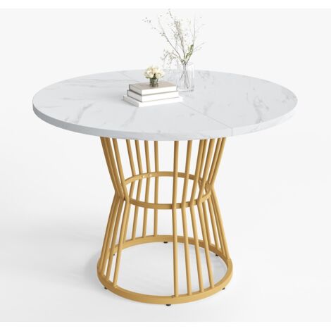 Table ronde salle à manger moderne 1 pièce - Cadre métal solide blanc/or - Design élégant (1/5)