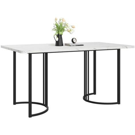 Table salle à manger 140x80cm - Moderne rectangulaire métal blanc+noir - 1 pièce (1/5)