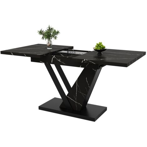 Table extensible 120-160cm noir marbre – Système télescopique pour 4 à 6 personnes – Plateau MDF haute qualité – Idéale pour petits espaces (1/5)