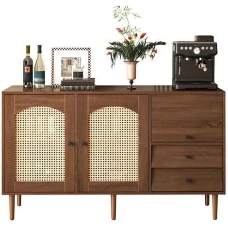 Buffet en rotin campagne 130cm - Portes magnétiques, étagères ajustables - Robustesse & élégance (1/5)