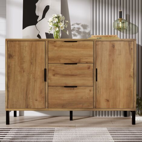 Buffet en chêne 120cm - 2 portes & 3 tiroirs - Rangement élégant pour chambre/séjour (1/5)