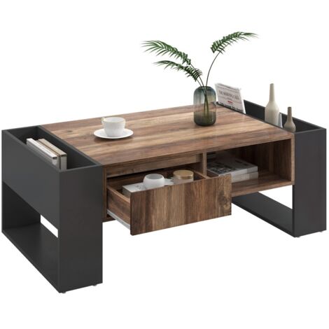 Table basse salon anthracite noir/gris - 2 tiroirs sans poignée + double rangement face/arrière - Similibois design & spacieux (1/5)