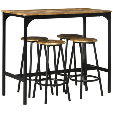 Ensemble table de bar industriel (5 pièces) - Métal brun rustique + 4 tabourets - Cuisine/bar (1/5)